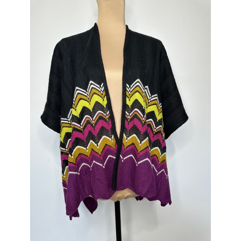 Missoni for Target Cape Wrap OS Black Chevron Wool Blend Kimono Knit Cozy Chic